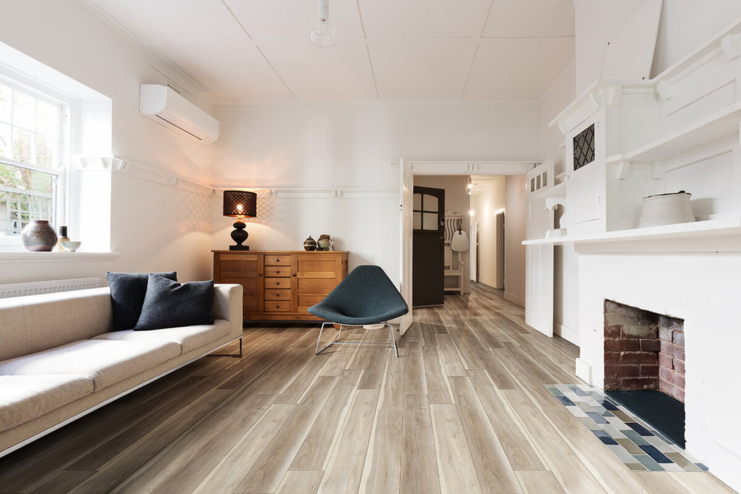 MSI Everlife Andover Highcliffe Greige Vinyl Flooring in living room