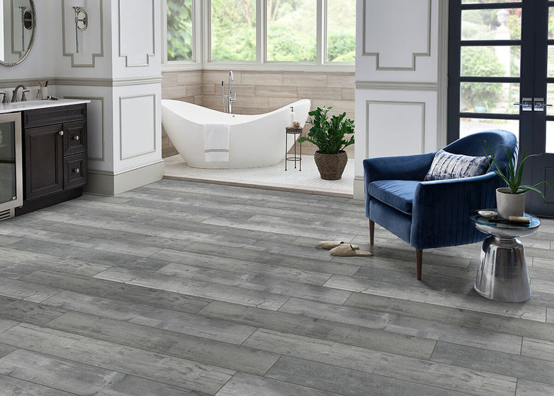 MSI Everlife Andover Kingsdown Gray Vinyl Flooring in living room